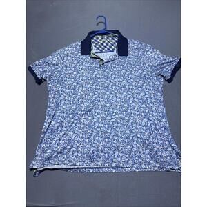 Robert Graham Polo Shirt Mens 3XL Blue Floral Paisley Classic Fit Cotton Art